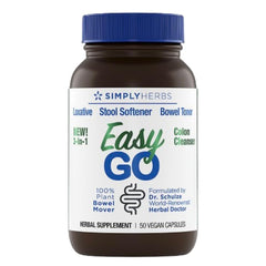 Dr. Schulze's Easy Go Bowel Mover bottle front with vegan capsules for daily digestive support