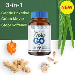 Capsules in hand from Dr. Schulze's Easy Go Bowel Mover illustrating convenient daily bowel movement support