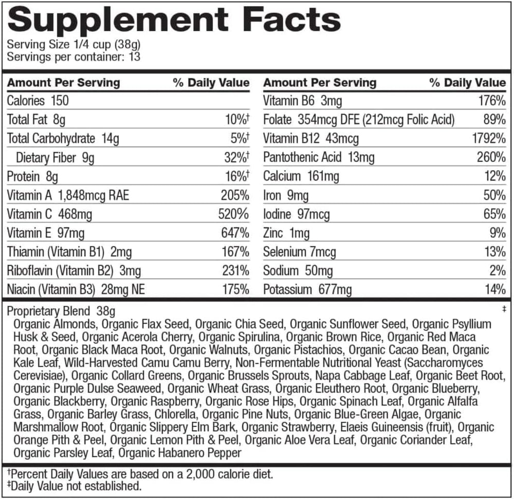 Ingredients list for Dr. Schulze's SuperFood Ultra