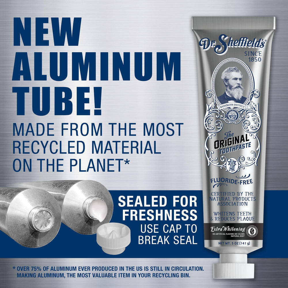 Two-pack packshot of Dr. Sheffield’s natural toothpaste