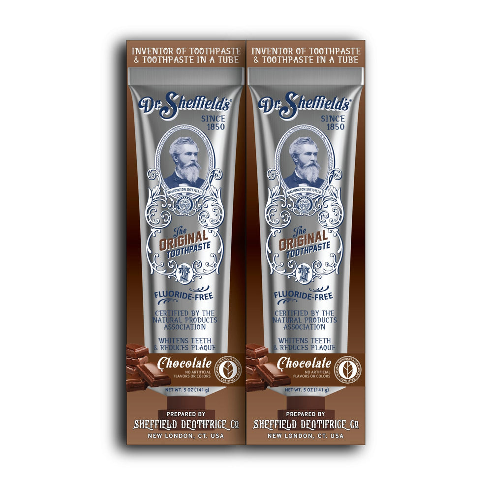 Front view of Dr. Sheffield’s Certified Natural Toothpaste Chocolate 2-Pack