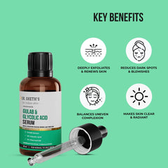 Dr. Sheth's Gulab serum dropper highlighting active glycolic and niacinamide