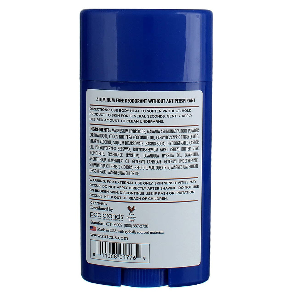 Dr Teal's Déodorant Coco – étiquette indiquant sans aluminium et sans parabènes.