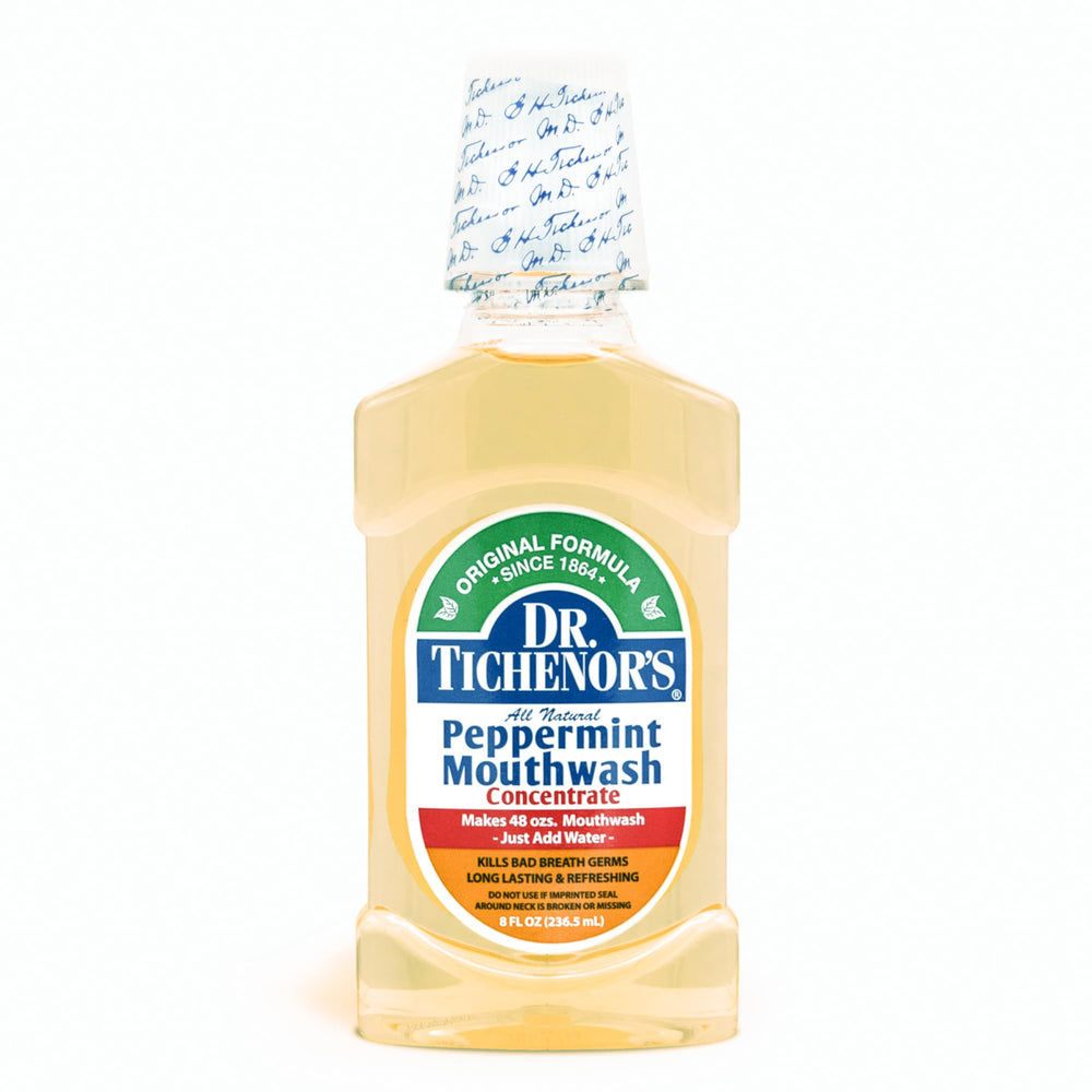 Front view of Dr. Tichenor's Peppermint Mouthwash Concentrate 8 oz bottle