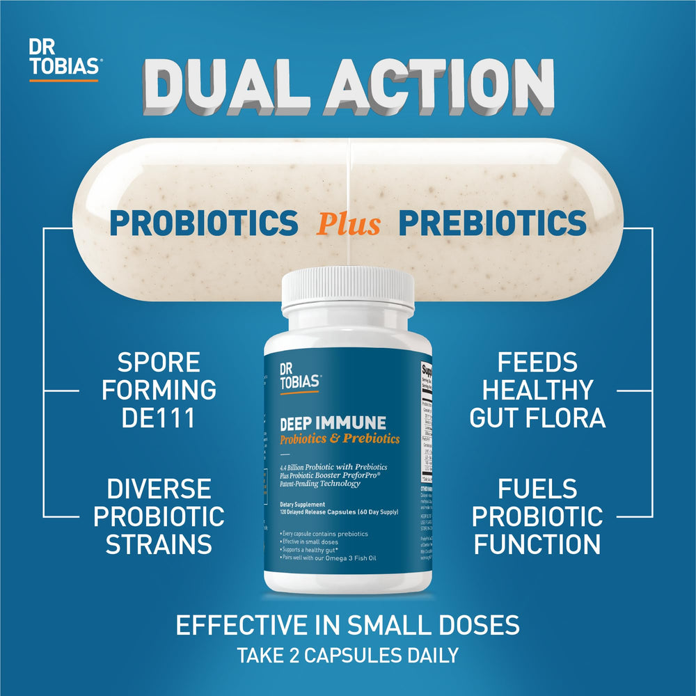 Dr. Tobias Deep Immune capsules offer convenient daily digestion support.