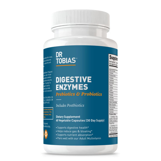 Front view of Dr. Tobias Digestive Enzymes bottle