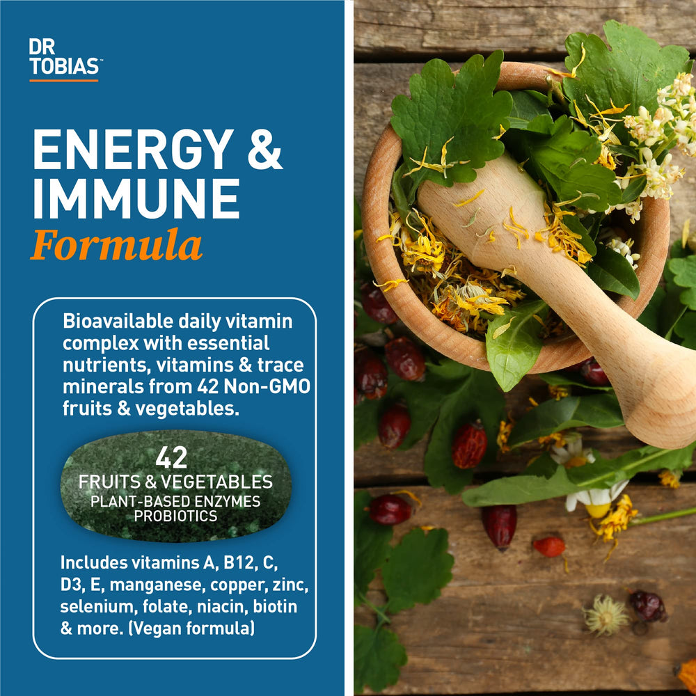 Front label highlighting 42 fruits and vegetables and vegan formula