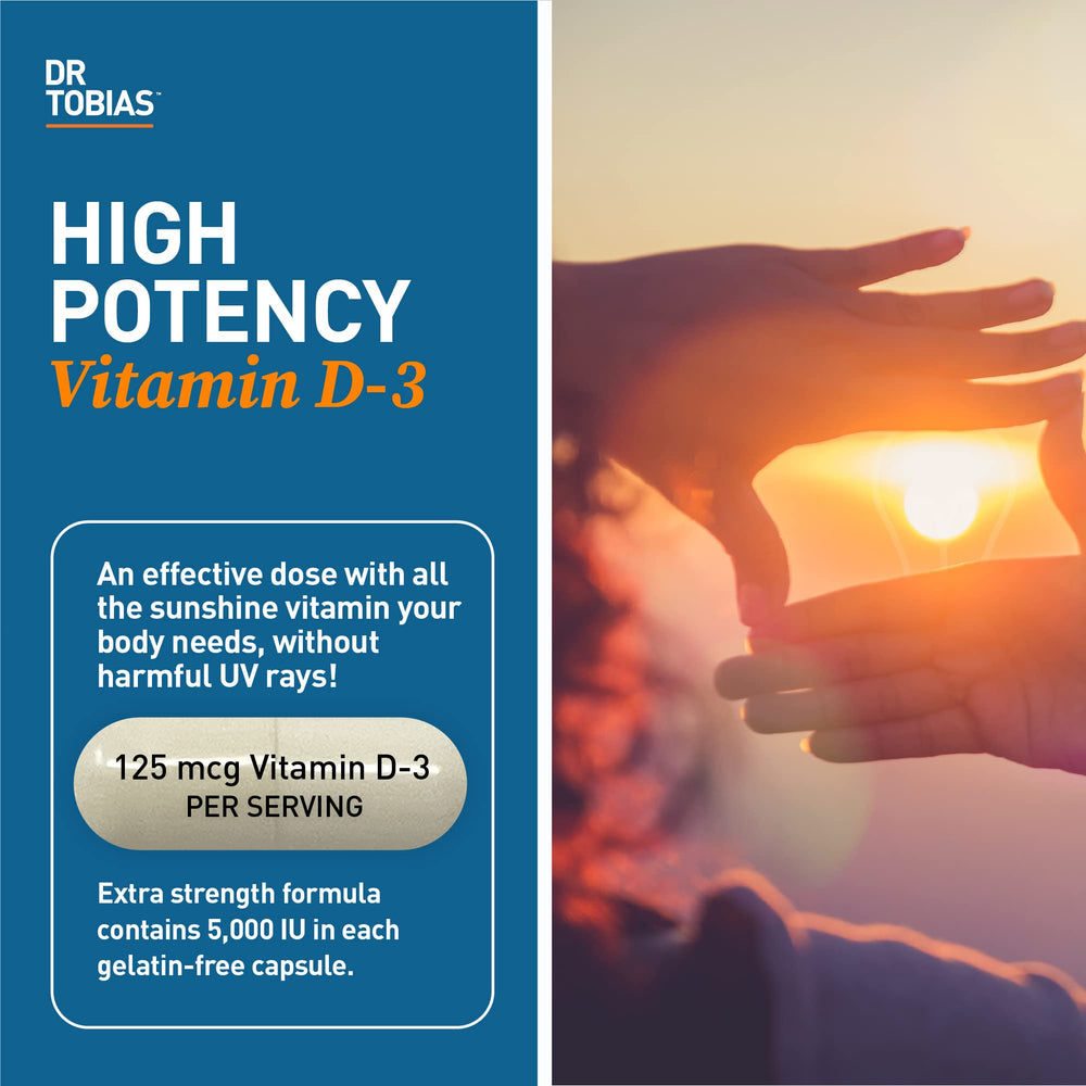 Close-up of Dr. Tobias Vitamin D3 5000 IU capsule