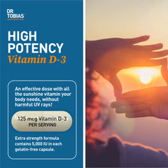 Close-up of Dr. Tobias Vitamin D3 5000 IU capsule