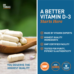 Packaging of Dr. Tobias Vitamin D3 5000 IU 90 capsules