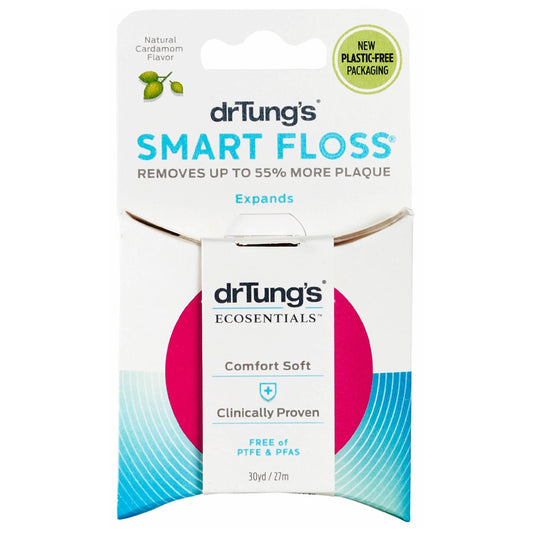 DrTung's Smart Floss cardamom-flavor floss expanding to reach between teeth