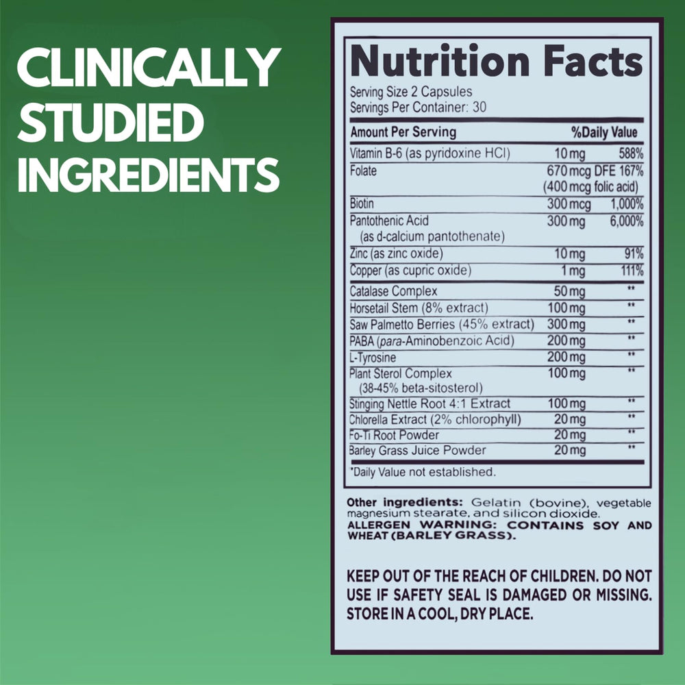 Close-up of supplement ingredients including Catalase and Saw Palmetto