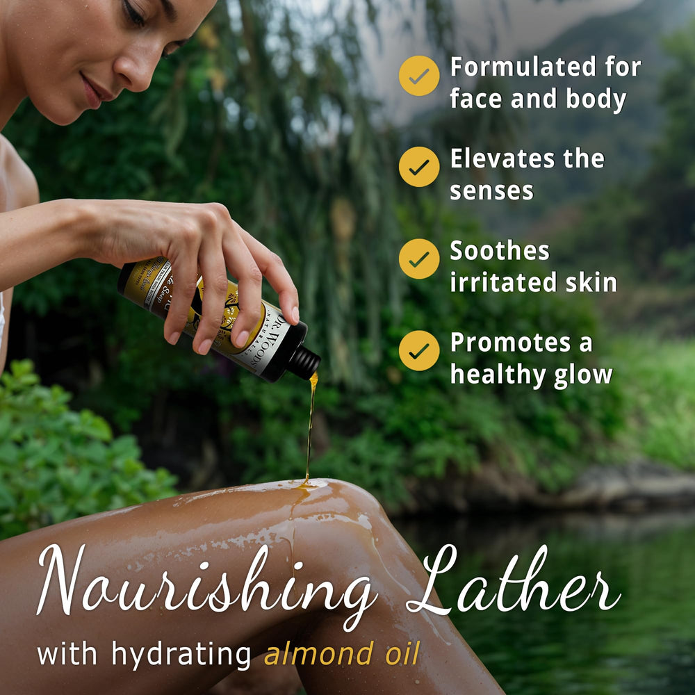 Dr. Woods Almond Castile Soap liquid pour demonstrates easy dilution for dishes