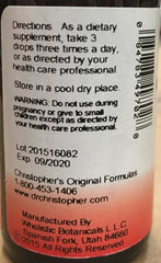 Close-up of Dr Christopher's Lobelia Alcohol Extract bottle label