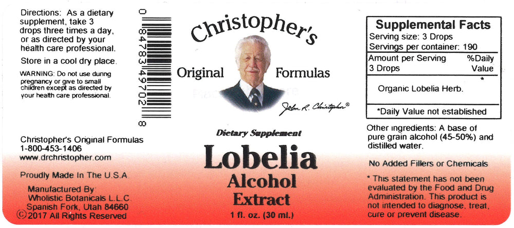 Dr Christopher's Lobelia Alcohol Extract bottle - side view