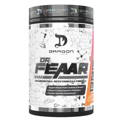 Front view of Dragon Pharma Dr. FEAAR Advanced Full-Spectrum EAA Matrix Peach Guava bottle
