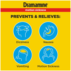 Dramamine Motion Sickness Original tablets close-up showing fast relief.