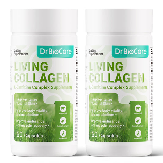 DrBioCare Living Collagen L-Carnitine Complex bottle on white background