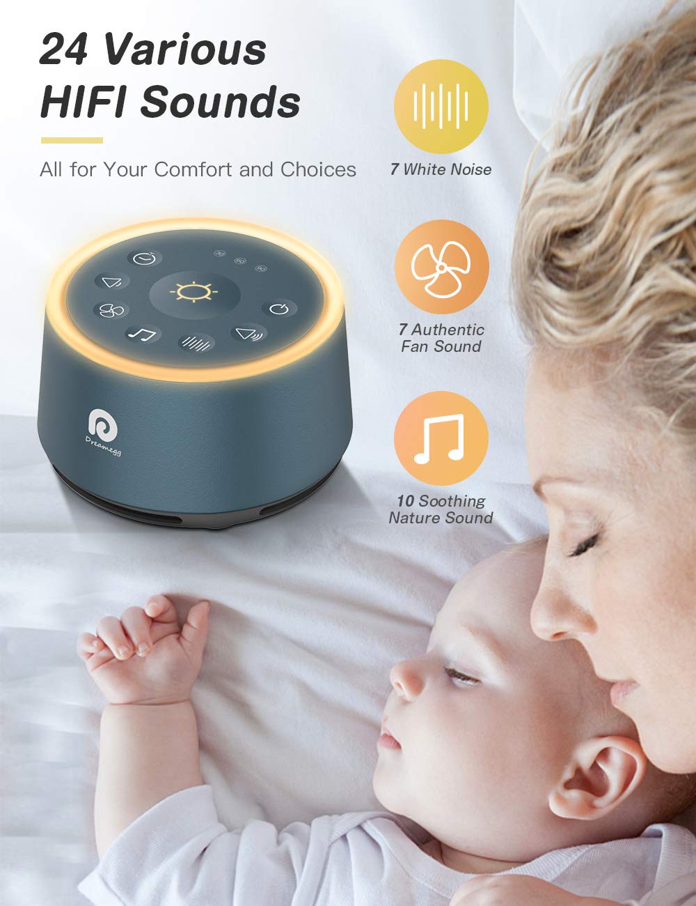 Dreamegg D1 night-light on provides gentle illumination for bedtime routines.