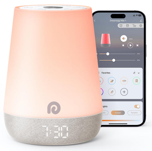 Dreamegg Sound Machine Baby showcasing 34 soothing sounds for calm bedtimes