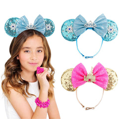 DRESHOW Minnie Ears headband with sequin bow for cosplay and parties.