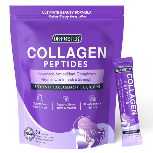 Front view of DRFOSTER Collagen Peptides 30-stick packets