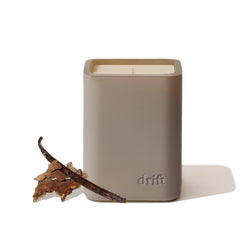 Drift Vanilla Woods scented candle label on jar