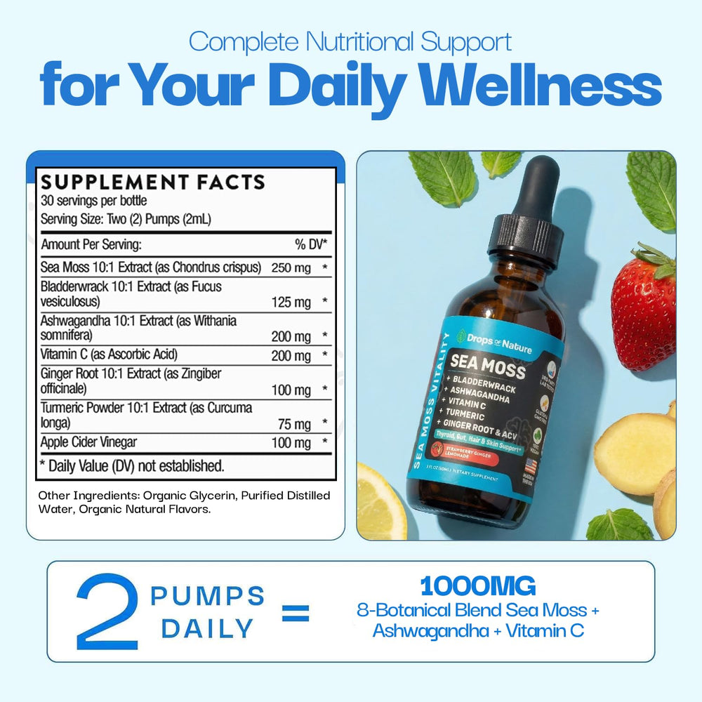 Drops Of Nature liquid drops on spoon showing easy dosing and fast absorption