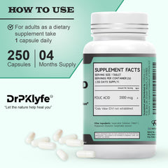 Close-up of DrPKLyfe folic acid tablets 2000 mcg