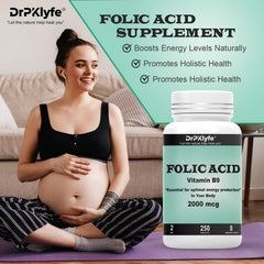 Supplement facts and ingredients label for DrPKLyfe folic acid