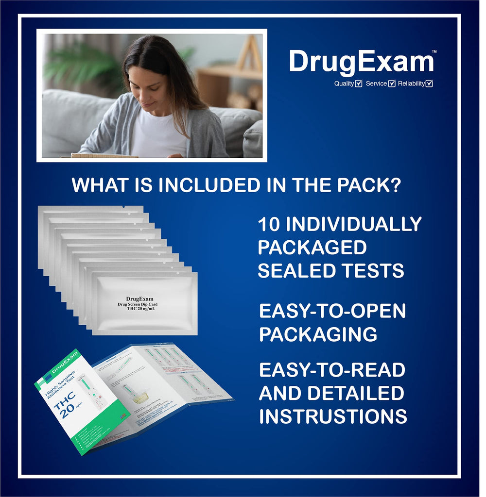 Back view of DrugExam 10-pack THC test kit