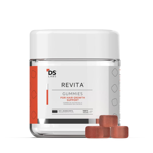 Bottle of DS Labs Revita Hair Vitamin Gummies with label visible