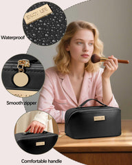 DSDCDJ travel makeup bag waterproof leather protects contents on trips