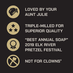 Duke Cannon soap with real coffee grounds provides gentle exfoliation.