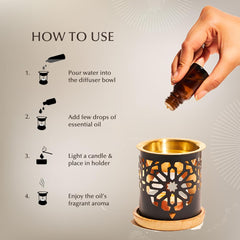 Dukhni essential oil burner candle setup showing tea light use.