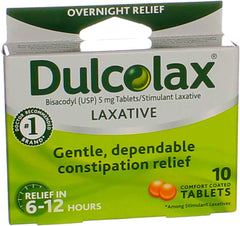 Dulcolax packaging box for easy storage and quick access to relief.