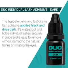 DUO Individual Lash Adhesive Dark close-up drops for fast-drying application.