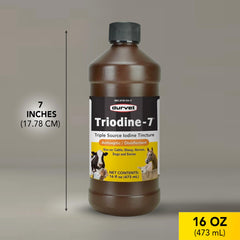 Close-up of Triodine-7 active ingredients: iodine, potassium iodide, povidone iodine