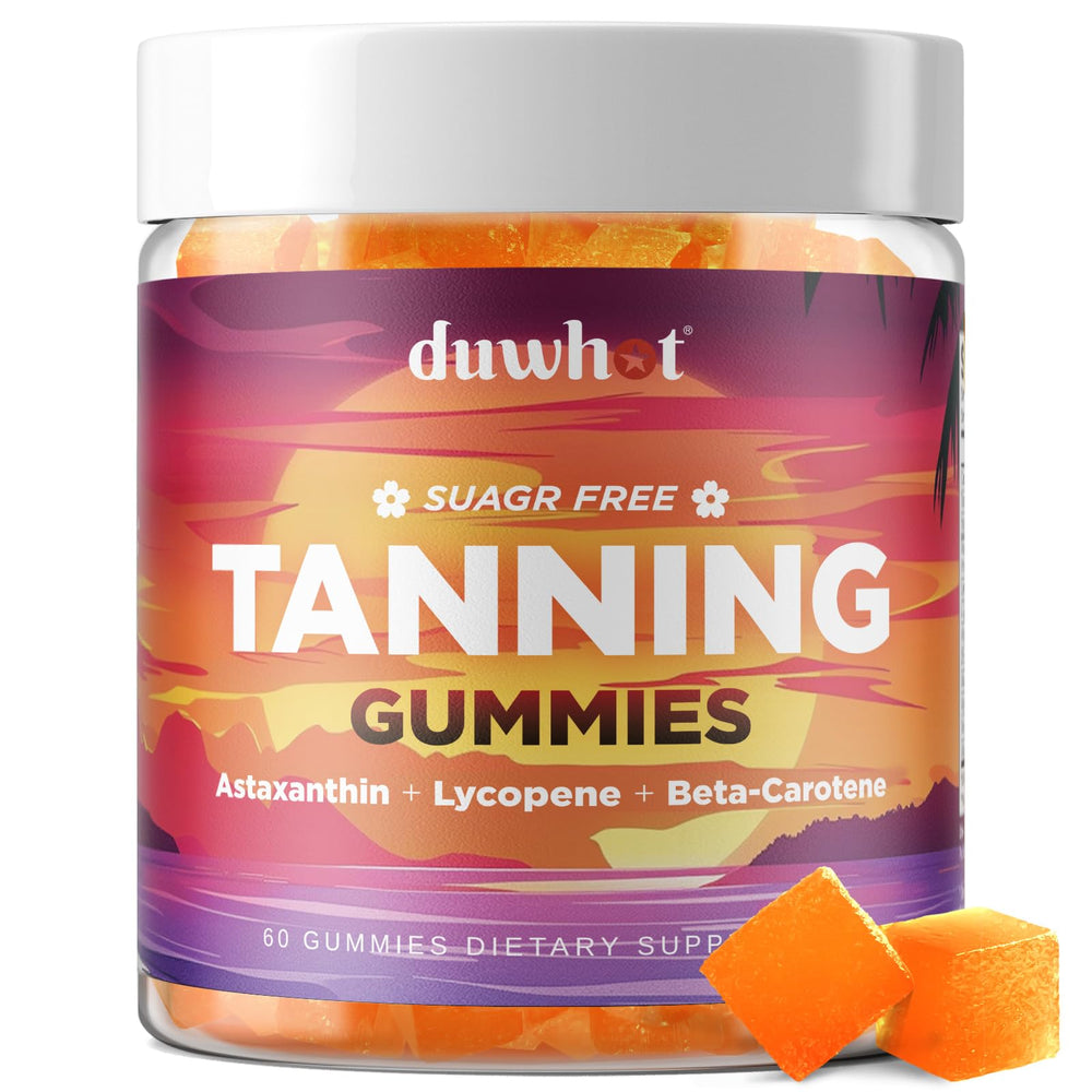 duwhot 9-in-1 Tanning Gummies bottle with orange flavor label