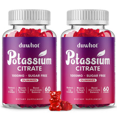 Front view of duwhot Potassium Citrate 1000mg Gummies bottle with 120 chewables