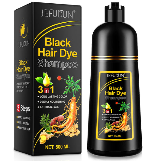 Dvoevivh bottle with 3-in-1 black hair dye shampoo for at-home color