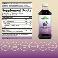 Close-up of Dynamic Health Black Cherry Juice Concentrate label