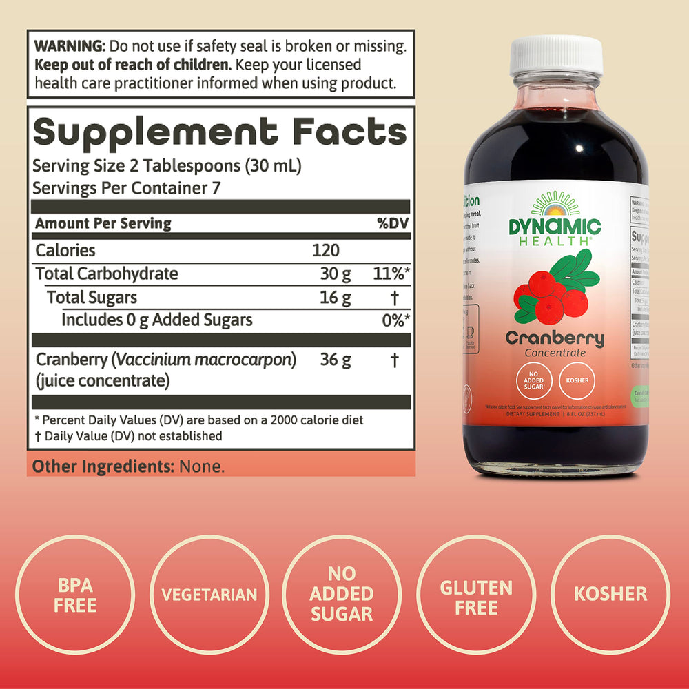 Close-up of Dynamic Health Cranberry Juice Concentrate bottle