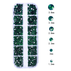 DZHILHMX green nail-art crystals highlight shine and long-lasting sparkle.