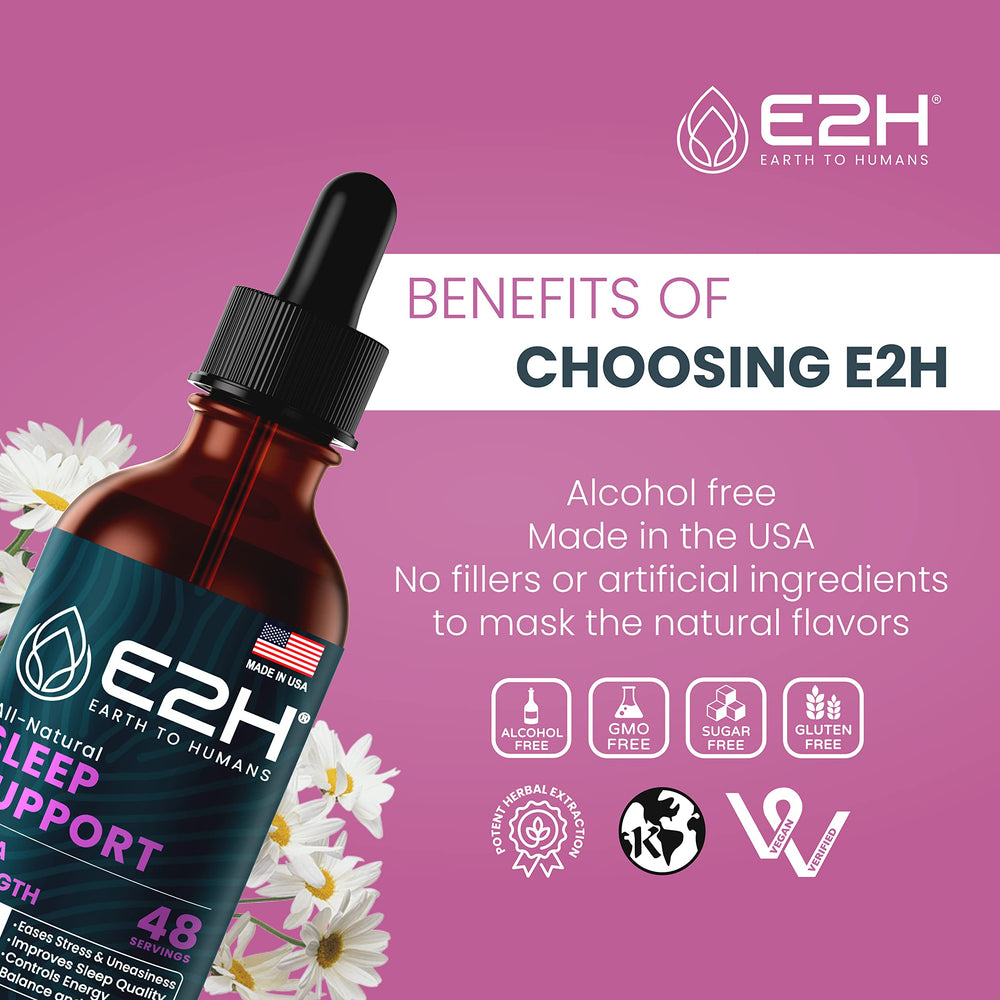Evening sleep setting with E2H Sleep Support packaging on a bedside table