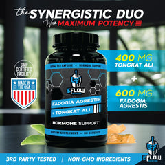 Front label of eFlow Nutrition Fadogia Agrestis + Tongkat Ali bottle