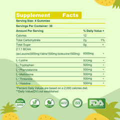 Close-up of packaging showing all 9 essential amino acids and BCAAs
