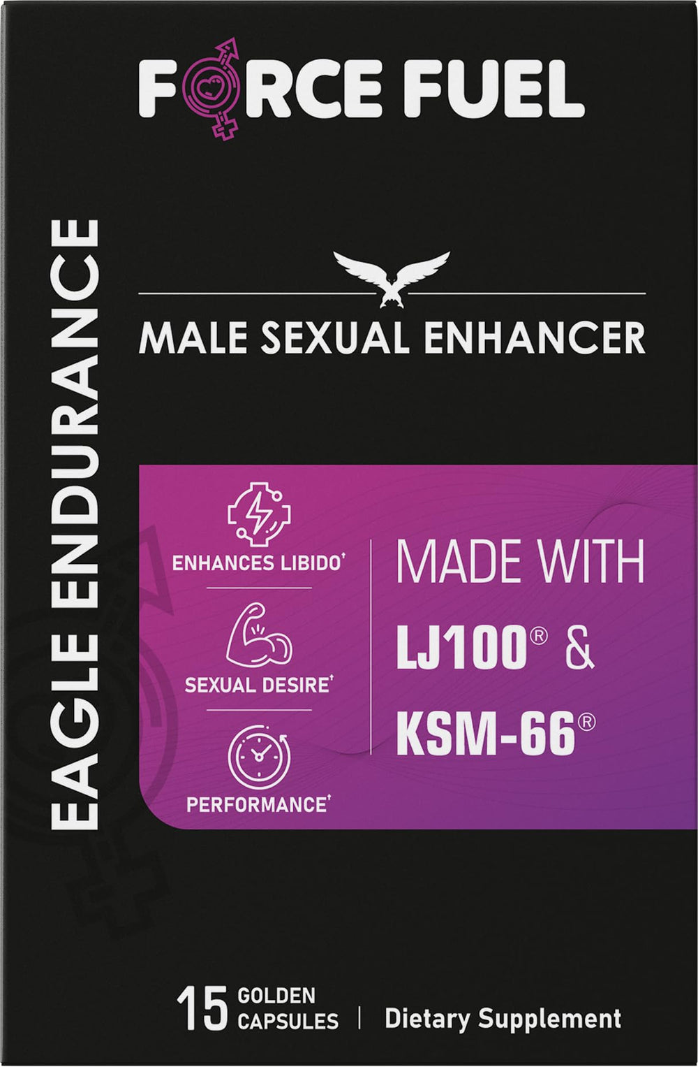 Bottle of Eagle Endurance herbal pills on a white surface