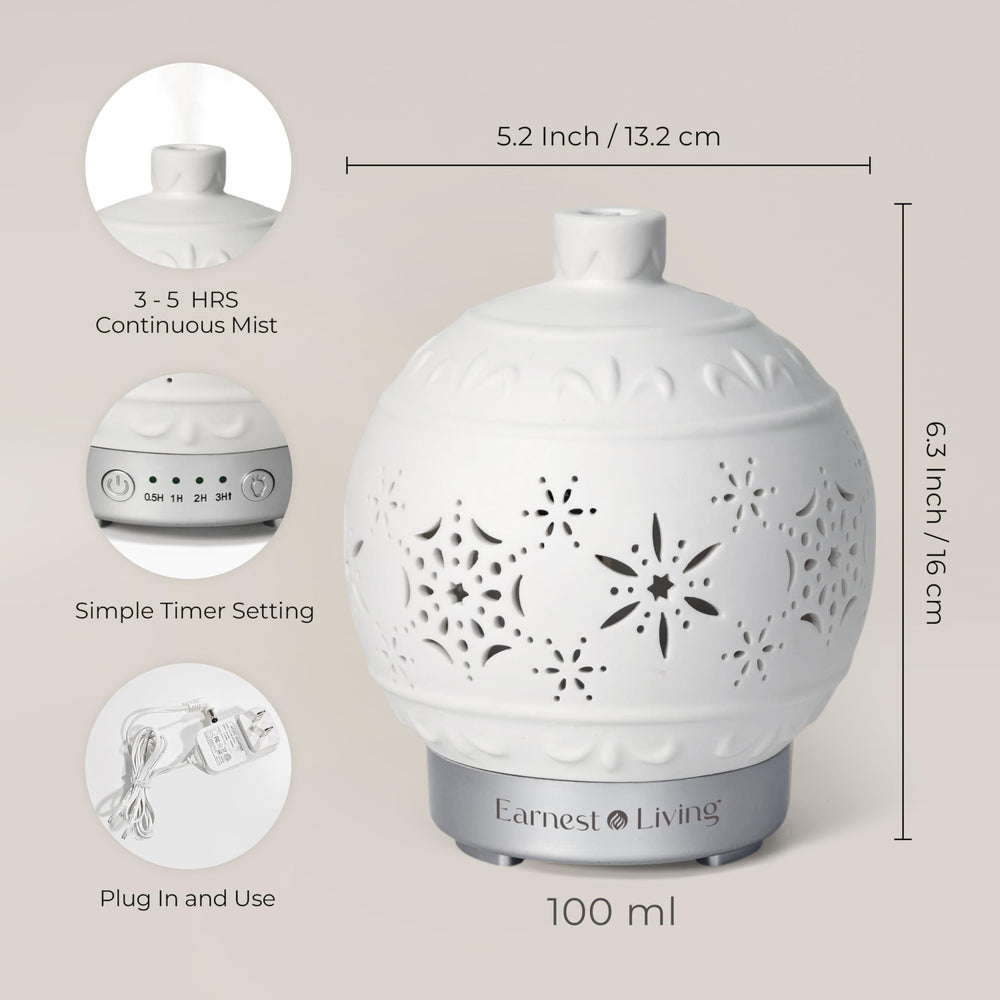 Close-up of white ceramic Christmas ball diffuser with lid
