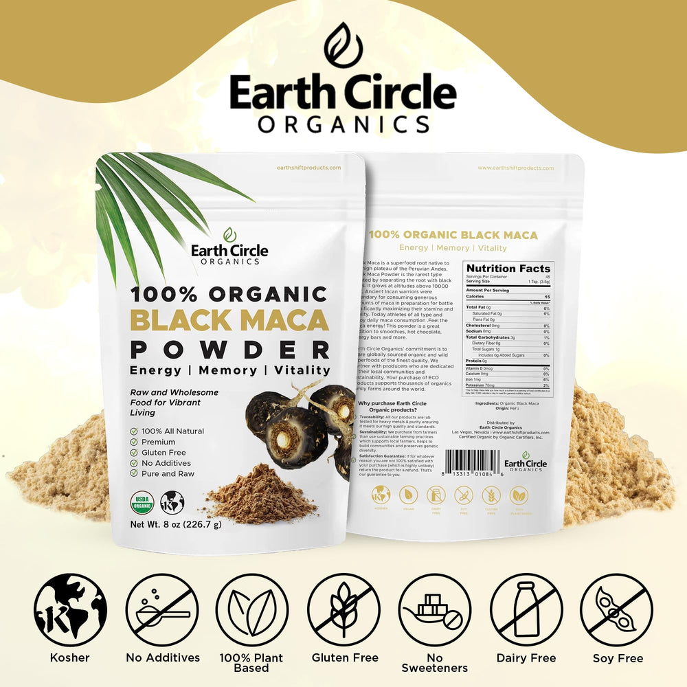 Earth Circle Organics Andes-sourced Black Maca Powder field view emphasizes sustainable farming